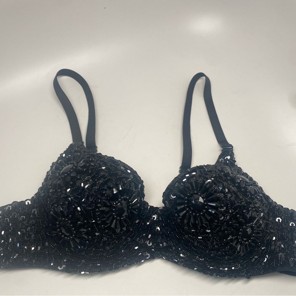 Chic Black Beaded Bra